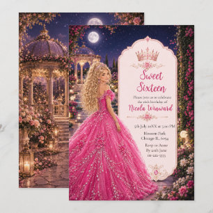 Moonlit Pink Sweet 16 Princess Garden Invitation