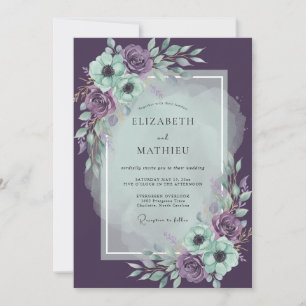 Moonlit Plum Amethyst Peony Wedding Invitation
