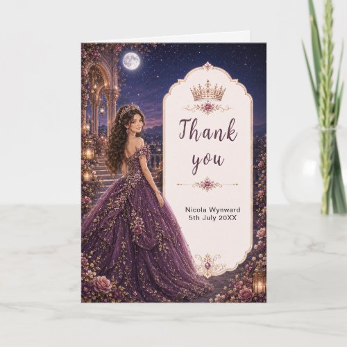 Moonlit Plum Garden Sweet Sixteen Thank You Card