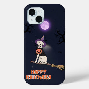 Moonlit Pup – Halloween Dog in Witch Hat iPhone 15 Case