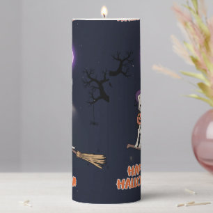 Moonlit Pup – Halloween Dog in Witch Hat Pillar Candle