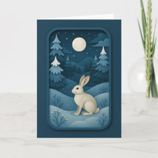 Moonlit Rabbit in Snowy Forest Card