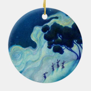 Moonlit Rabbits Ceramic Ornament