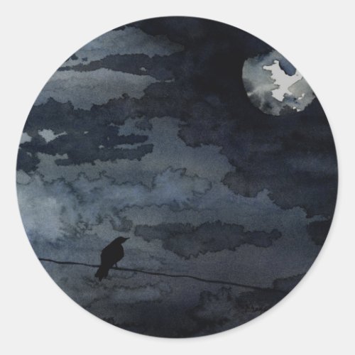 Moonlit Raven _ Full Moon Art Classic Round Sticker