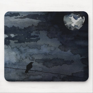 Moonlit Raven - Full Moon Art Mouse Pad