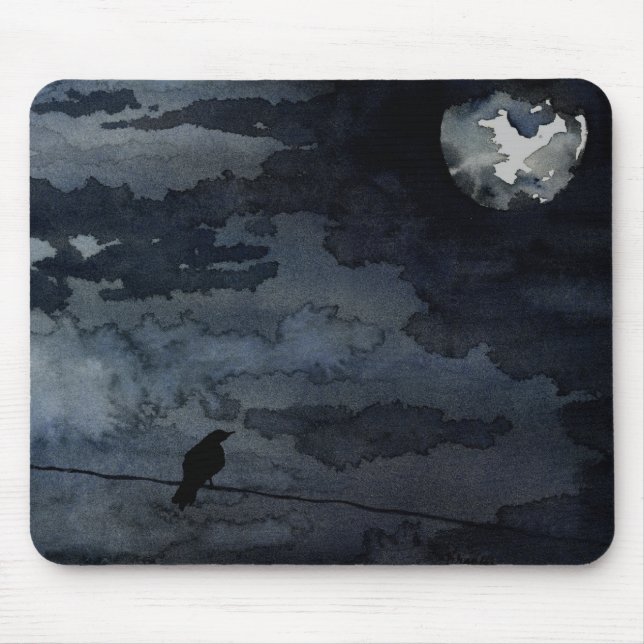 Moonlit Raven - Full Moon Art Mouse Pad (Front)