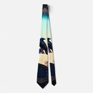 Moonlit Raven Gothic Floral Wedding Suite. Neck Tie