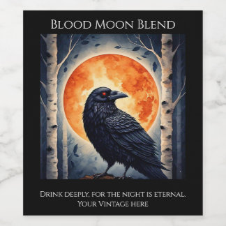 Moonlit Ravens on Birch Trees Wine Label