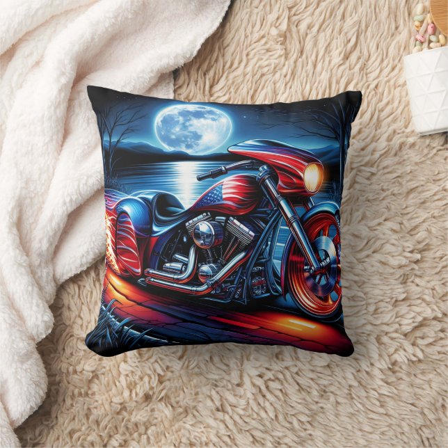 Moonlit ride with flag-adorned bike throw pillow (Blanket)