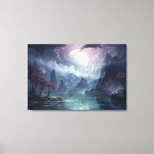Moonlit River Fantasy: Tranquil Zen Landscape Canvas Print
