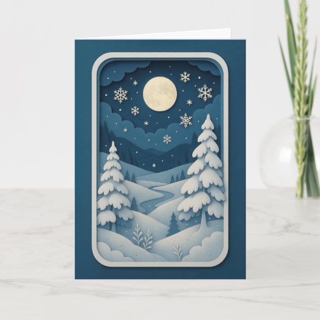 Moonlit River in Snowy Forest Card (Front)