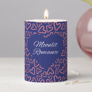 Moonlit Romance Candy Cane Hearts Christmas Blue Pillar Candle