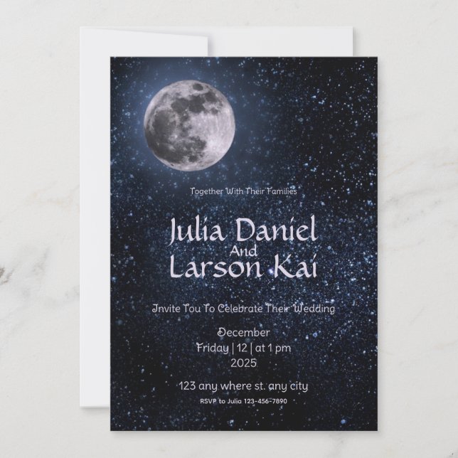 Moonlit Romance - Starry Wedding Invitation (Front)