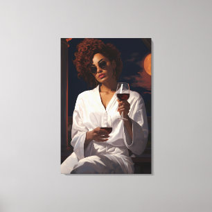 Moonlit Romance: Woman and the glass of Wine Canvas Print