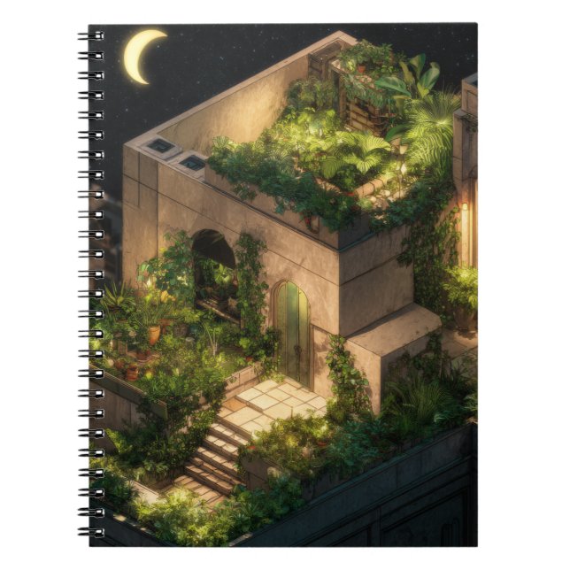 Moonlit Rooftop Garden Retreat Notebook (Front)