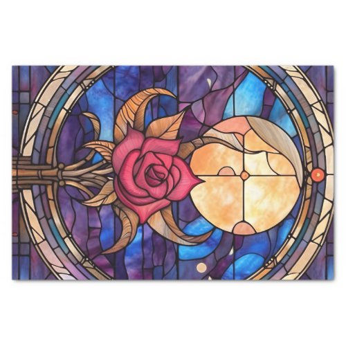 Moonlit Rose Stained Glass Decoupage Paper
