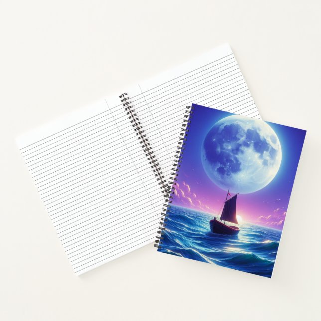 Moonlit Sailboat Ocean Night Scene Notebook (Inside)