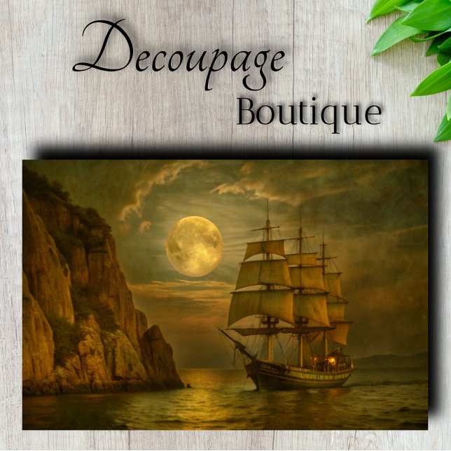 Moonlit Sailing Ship Decoupage Tissue Paper (Moonlit Sailing Ship Decoupage Tissue Paper)