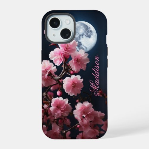 Moonlit Sakura Flowers iPhone 15 Case