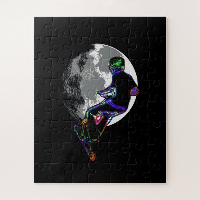 Moonlit Scooter Champ - Scooter Boy Artwork Jigsaw Puzzle (Vertical)