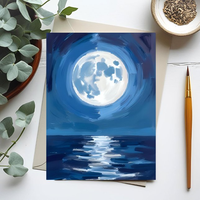 Moonlit Sea | Ocean Night Watercolor Reflection Postcard (Creator Uploaded)