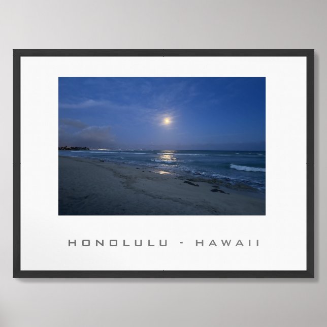 Moonlit Seascape Honolulu Hawaii Framed Art (Framed Front)