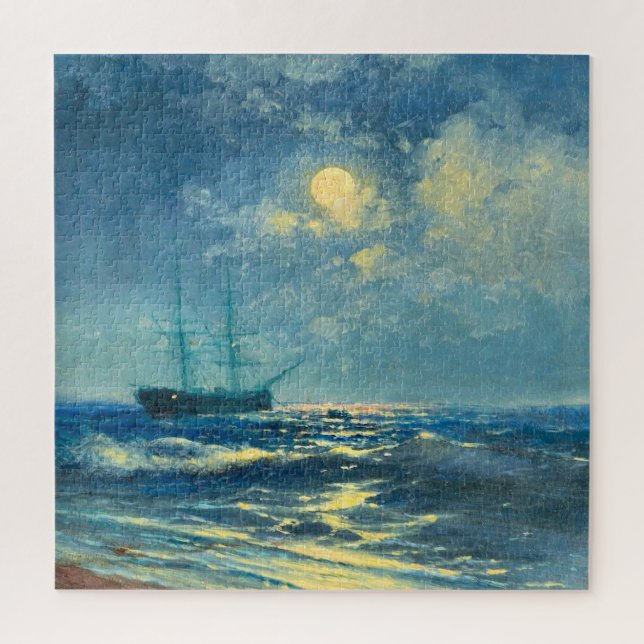 Moonlit Seaview, fine art painting Jigsaw Puzzle (Vertical)