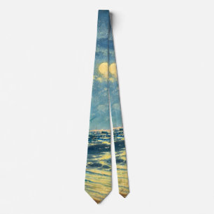 Moonlit Seaview, fine art painting Neck Tie