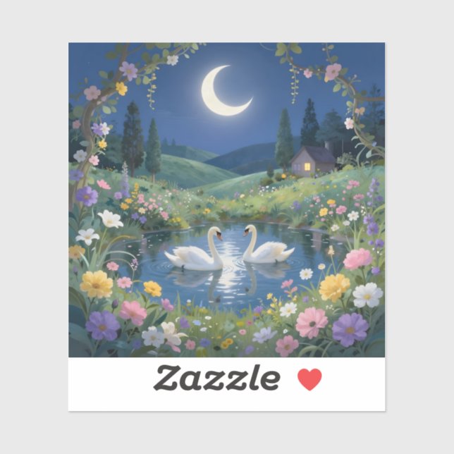 Moonlit Serenade – Moonlit Landscape Square Vinyl  Sticker (Sheet)