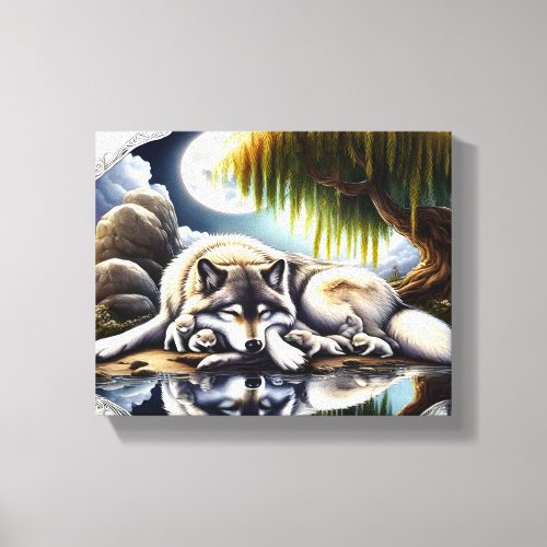 Moonlit Serenity A Slumbering Wolf 10x8 Canvas Print