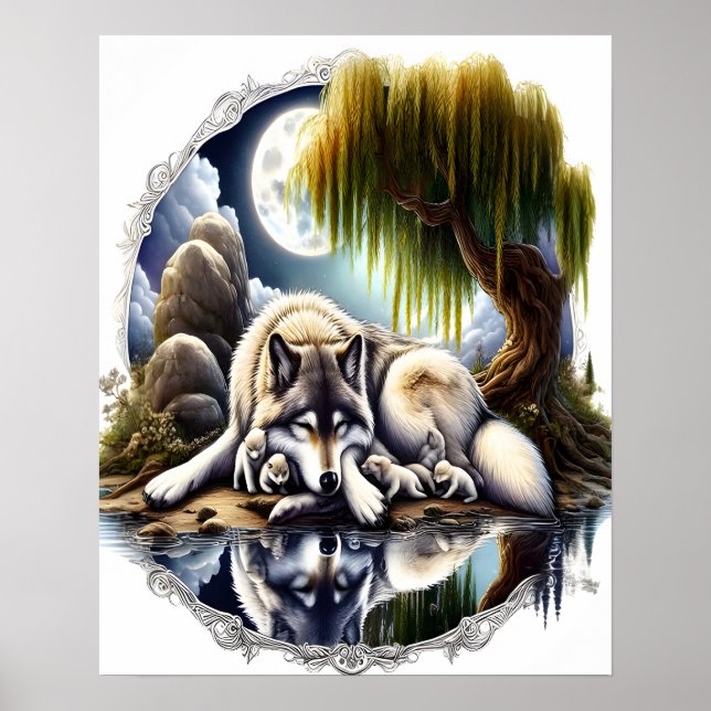 Moonlit Serenity A Slumbering Wolf 16x20 Poster (Front)