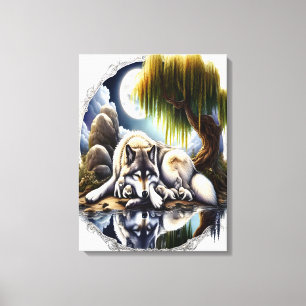 Moonlit Serenity A Slumbering Wolf 18x24 Canvas Print