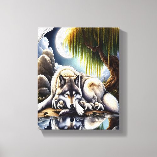Moonlit Serenity A Slumbering Wolf 8x10 Canvas Print