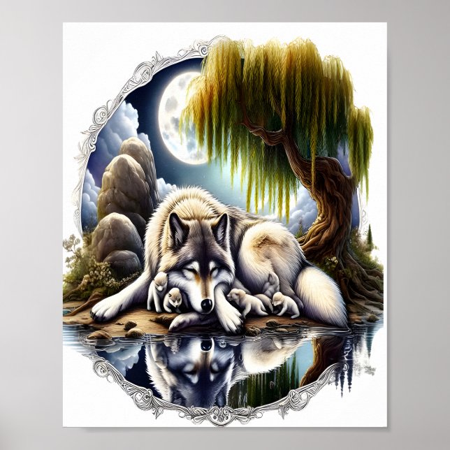 Moonlit Serenity A Slumbering Wolf 8x10 Poster (Front)