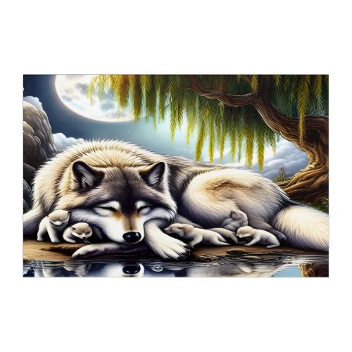 Moonlit Serenity A Slumbering Wolf Acrylic Print