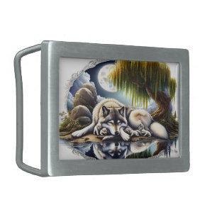 Moonlit Serenity A Slumbering Wolf Belt Buckle