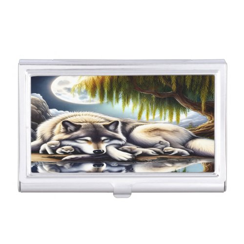 Moonlit Serenity A Slumbering Wolf Business Card Case