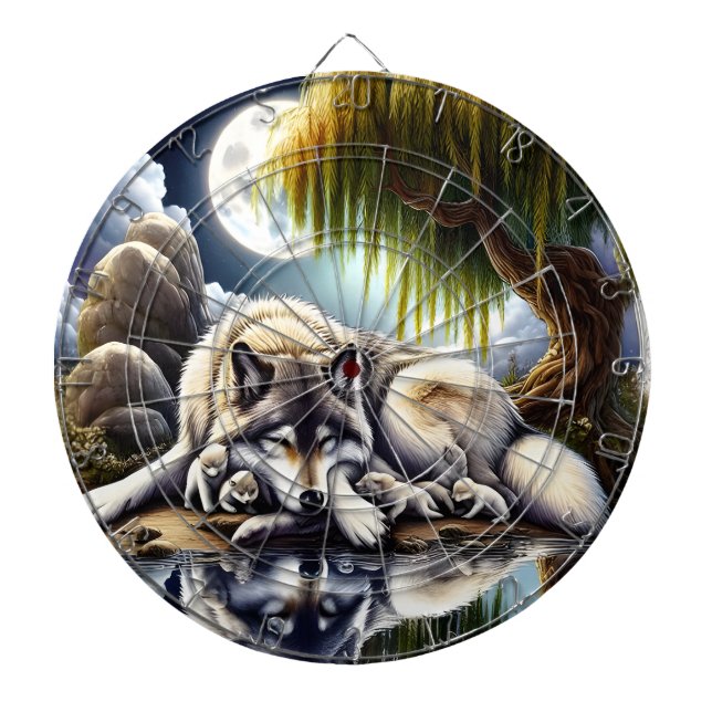 Moonlit Serenity A Slumbering Wolf Dart Board (Front)