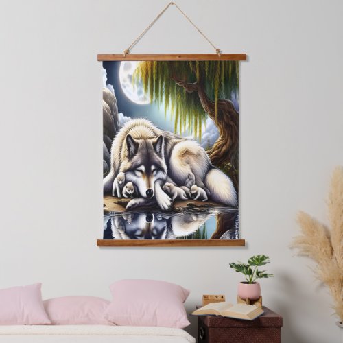Moonlit Serenity A Slumbering Wolf Hanging Tapestry