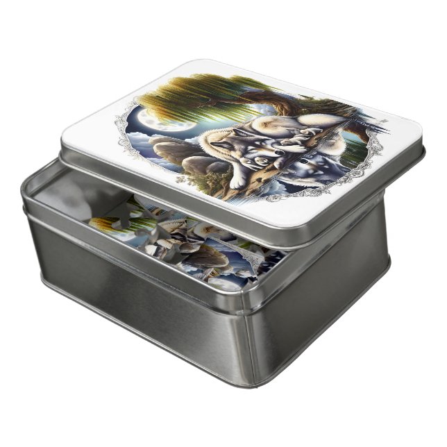 Moonlit Serenity A Slumbering Wolf Jigsaw Puzzle (Lid Open)
