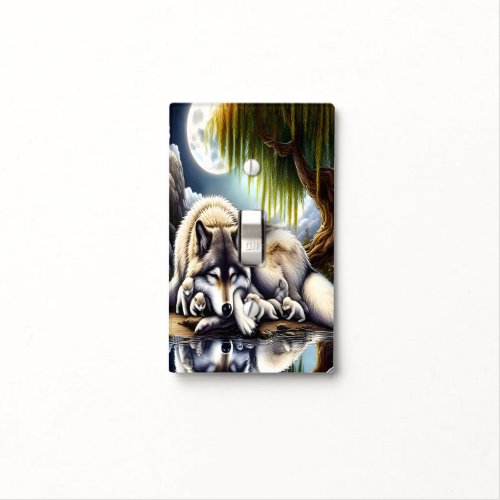 Moonlit Serenity A Slumbering Wolf Light Switch Cover