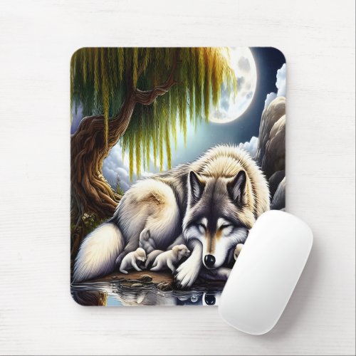 Moonlit Serenity A Slumbering Wolf Mouse Pad