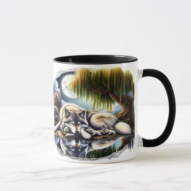 Moonlit Serenity A Slumbering Wolf Mug (Right)