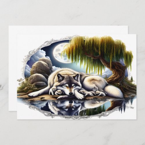 Moonlit Serenity A Slumbering Wolf Thank You Card