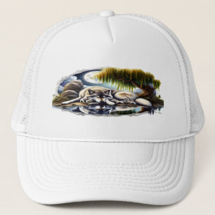Moonlit Serenity A Slumbering Wolf Trucker Hat