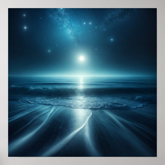 Moonlit Serenity: Beach Under Starry Sky Poster
