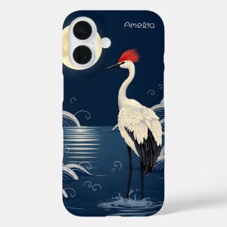Moonlit Serenity Elegant Japanese Crane
