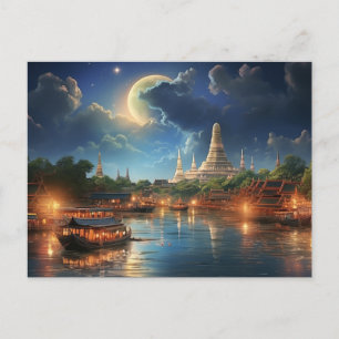 Moonlit Serenity over Wat Arun, Bangkok Holiday Postcard