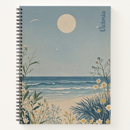 Moonlit Serenity Pastel Beach Landscape Design Notebook