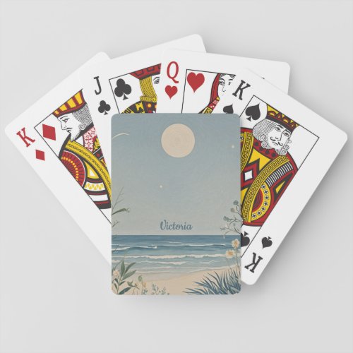 Moonlit Serenity Pastel Beach Landscape Design Poker Cards